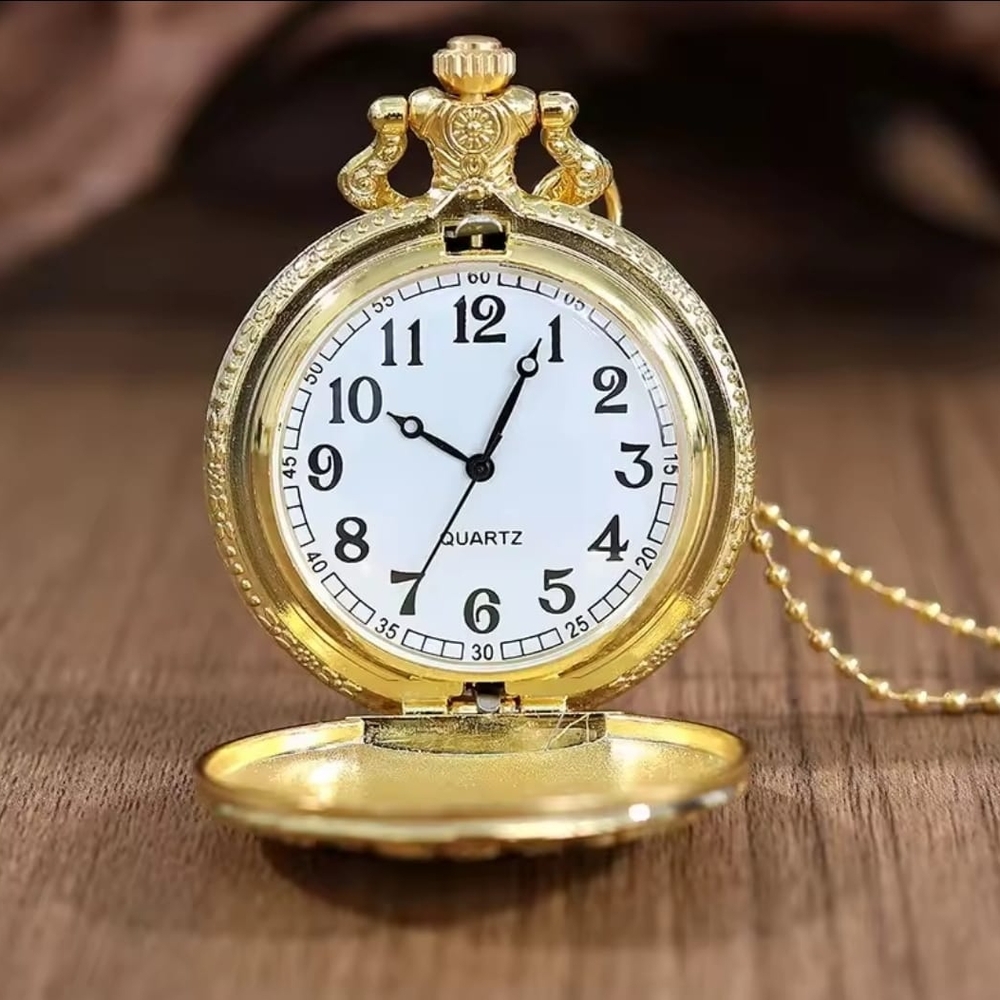 Luxury gold color quartz pocket watch double-side painting fashion design chain - Picture 2 of 6